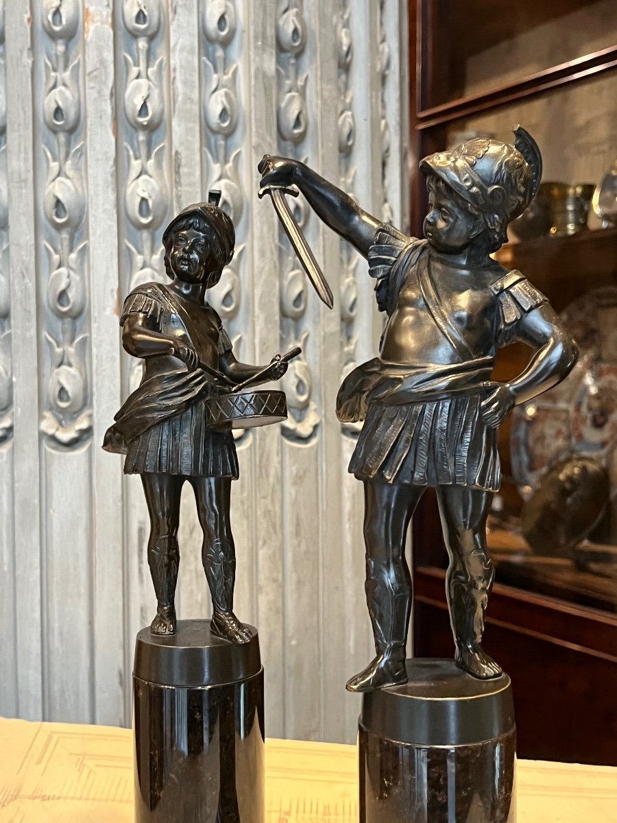 Pair Of Bronze Subjects Depicting Two Children.-photo-5