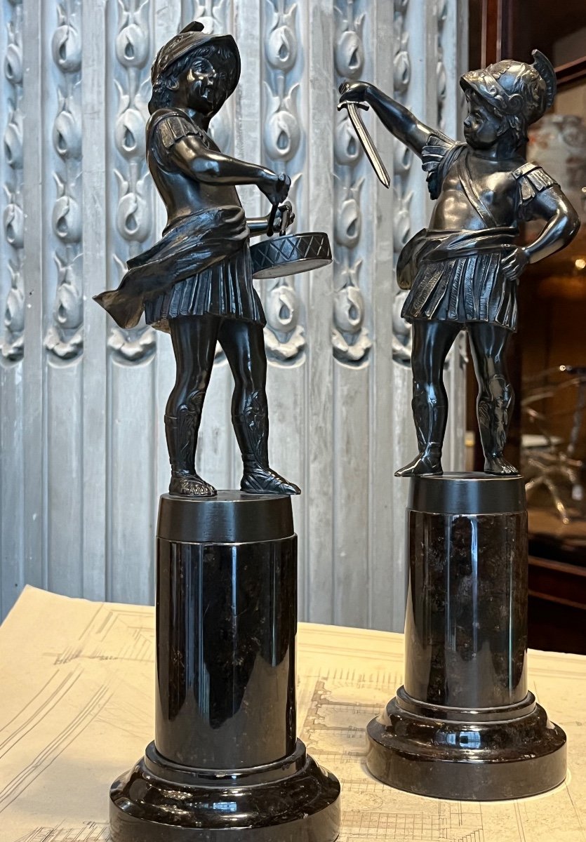 Pair Of Bronze Subjects Depicting Two Children.