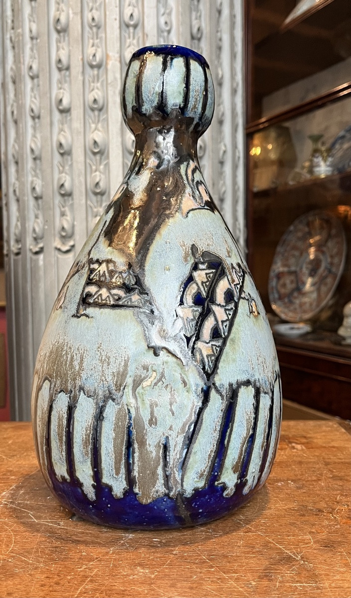 Polychrome Stoneware Vase Hb Quimper Odetta.-photo-3