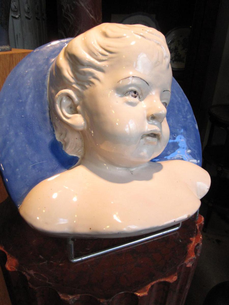 Child's Head In Faience Probably Manufacturers De Cantagalli-photo-1