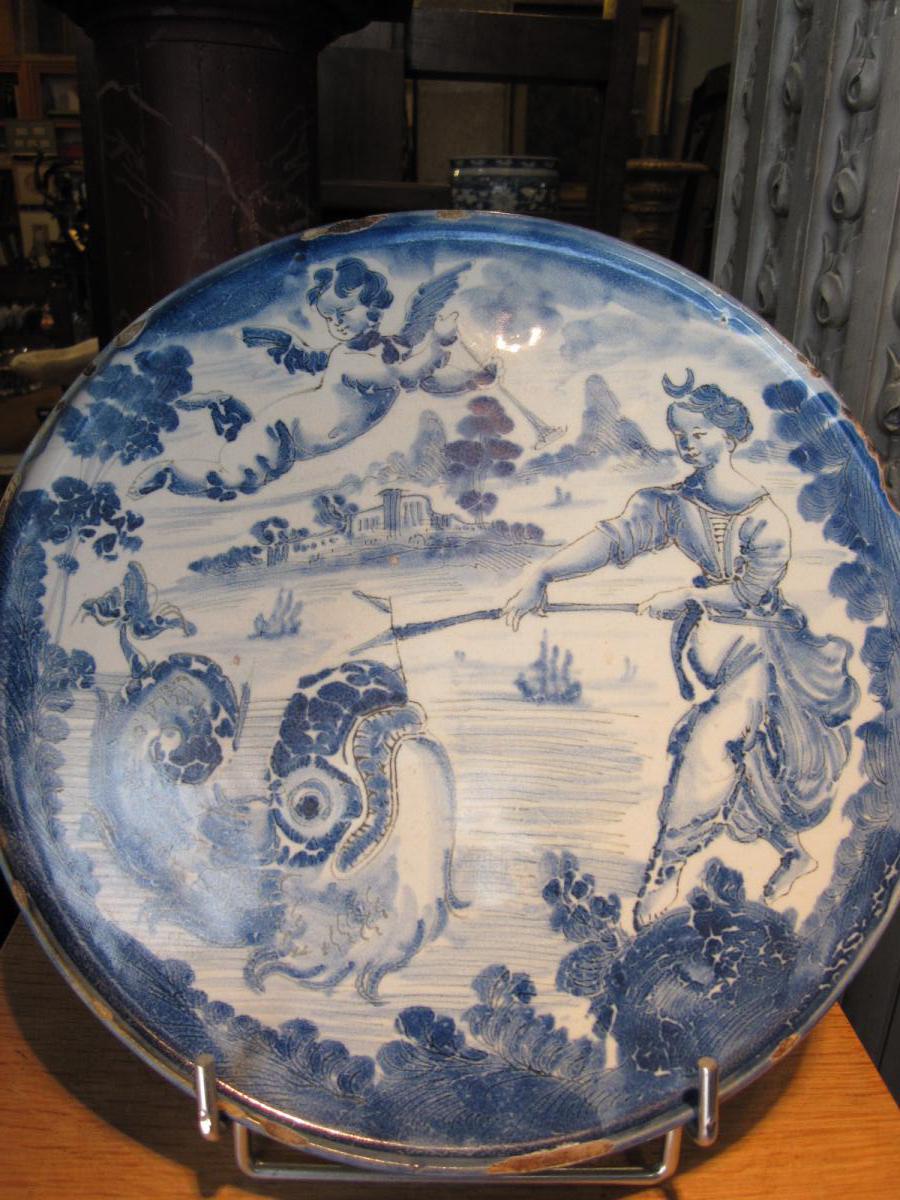 Plateau Cabaret In Earthenware From Savona To Decor Of A Venus And A Triton-photo-2