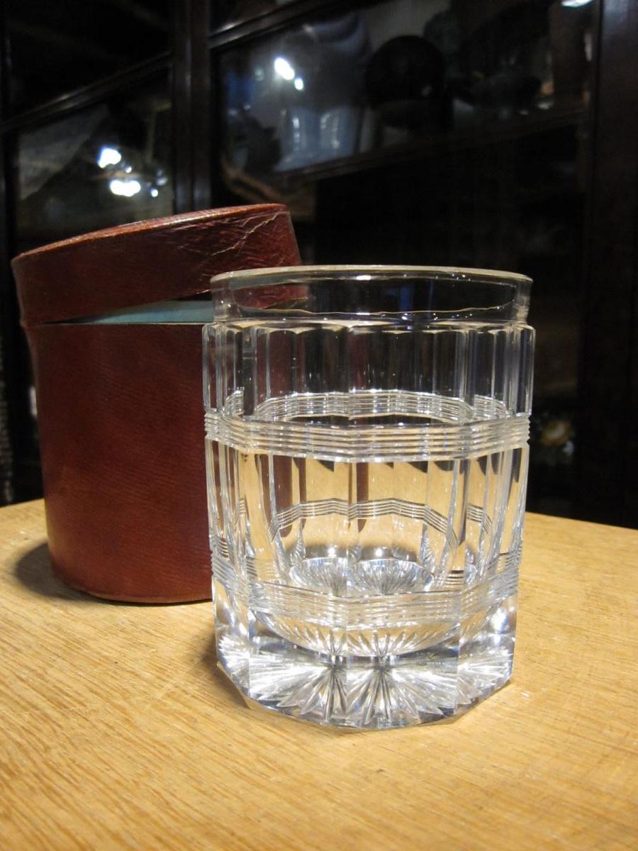 Cut Crystal Tumbler In Leather Case Covered With Leather.-photo-4