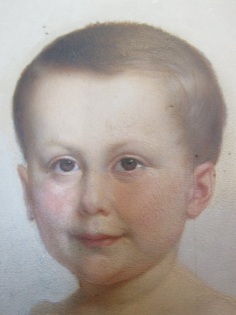 Portrait d'Enfant  Huile Sur Panneau Non Signé .-photo-1