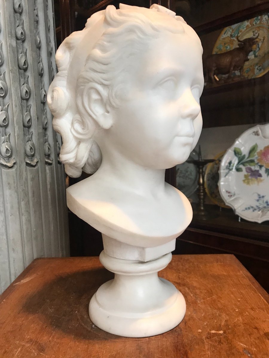 Tête De Jeune Fille, En Marbre Blanc Statuaire.-photo-7