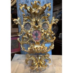 Venetian Carved And Gilded Wooden Holy Water Font.