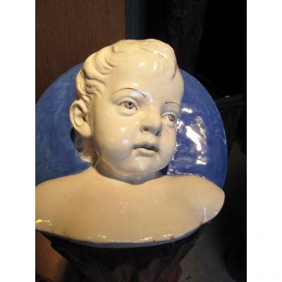 Child's Head In Faience Probably Manufacturers De Cantagalli