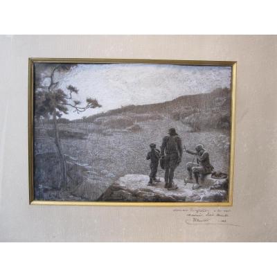 Hippolyte Berteaux Drawing In Grisaille And Gouache.