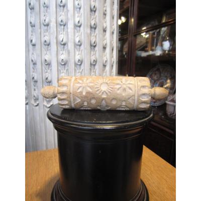 Two-handle Cylindrical Wood Butter Roller.