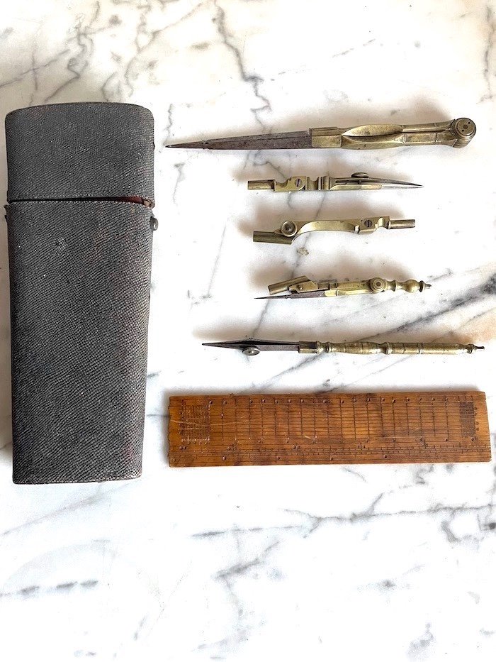 Beautiful Architect's Kit In Shagreen Late 18th Century Compass Draws ...