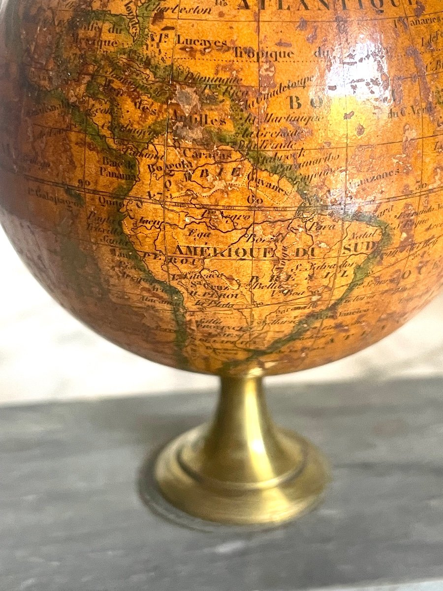 Beautiful Miniature Terrestrial Globe Delamarche 1851 Marble Base-photo-2