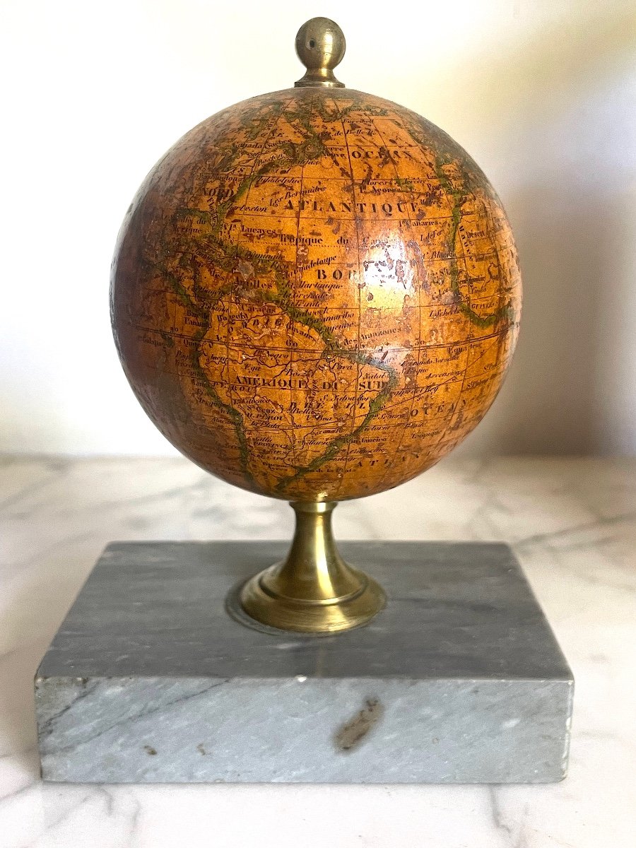 Beautiful Miniature Terrestrial Globe Delamarche 1851 Marble Base