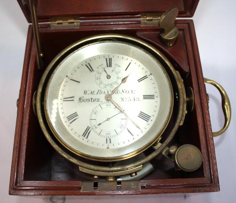 2 Day American Marine Chronometer Signed Bond A Boston" In Original Mahogany Case C 1870-photo-2