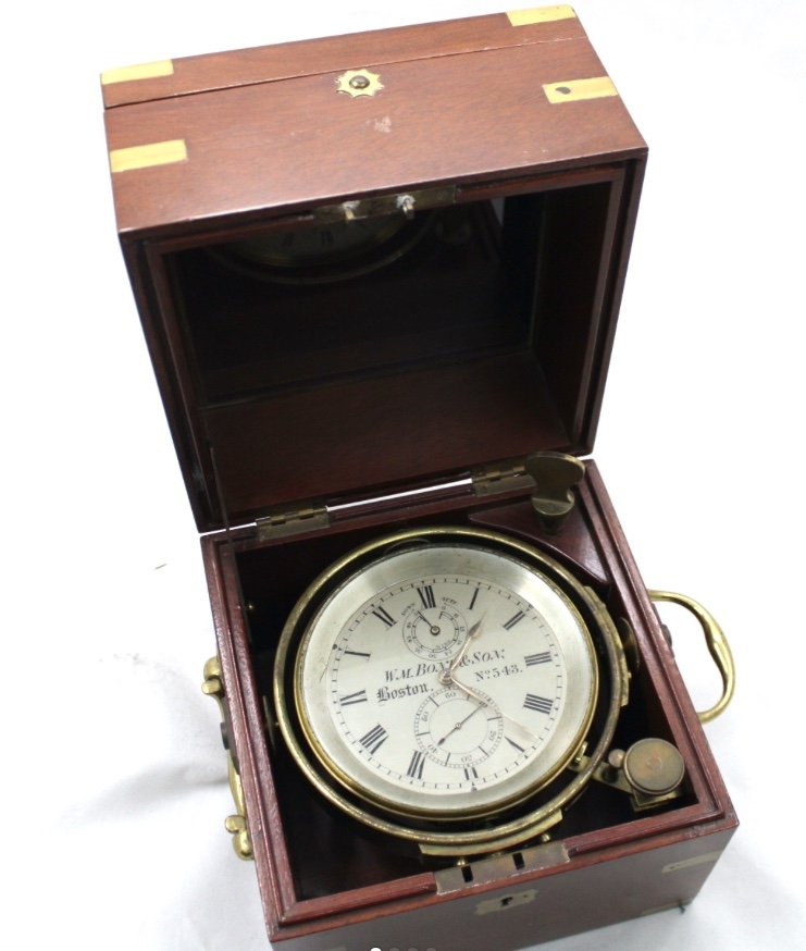 2 Day American Marine Chronometer Signed Bond A Boston" In Original Mahogany Case C 1870