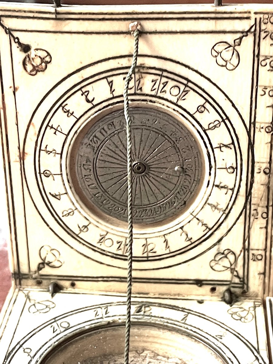 Ivory Diptych Sundial Equinoctial, Lunar And Horizontal 17th Century-photo-3