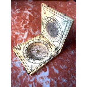 Ivory Diptych Sundial Equinoctial, Lunar And Horizontal 17th Century