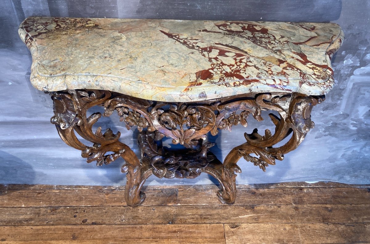 Console Louis XV En chêne  à Décor Champêtre -photo-4