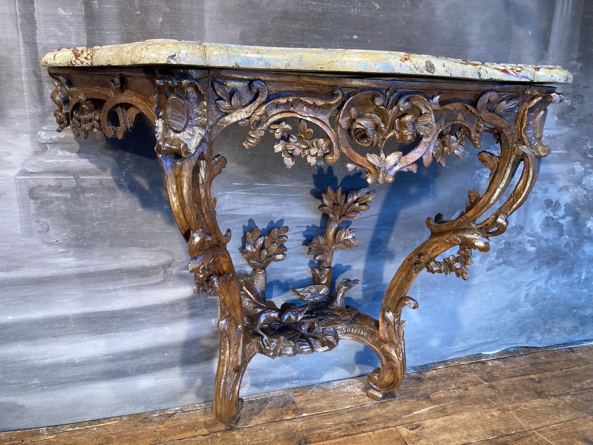 Console Louis XV En chêne  à Décor Champêtre 