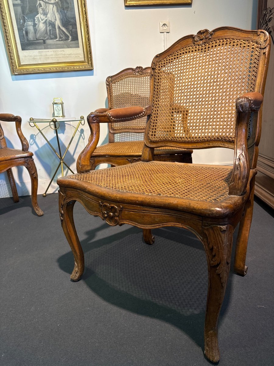 Set Of Four Regency Period Caned Flat-backed Armchairs, Stamped-photo-2