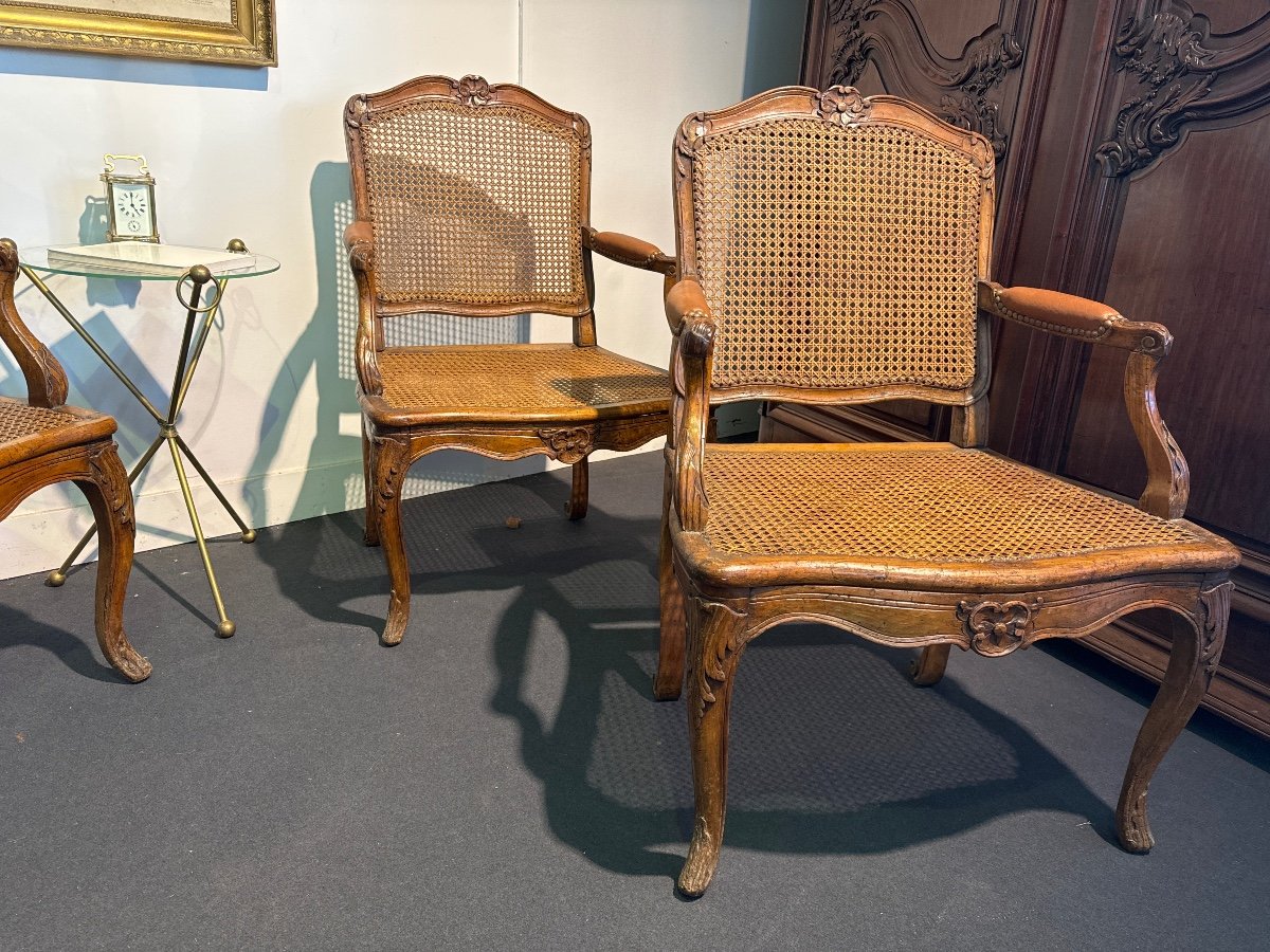 Set Of Four Regency Period Caned Flat-backed Armchairs, Stamped-photo-2