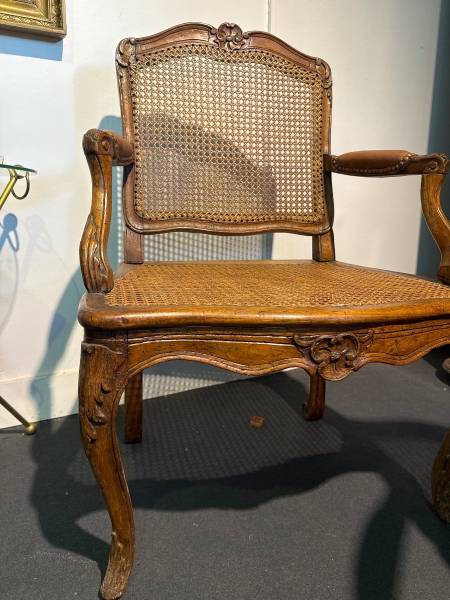 Set Of Four Regency Period Caned Flat-backed Armchairs, Stamped-photo-3