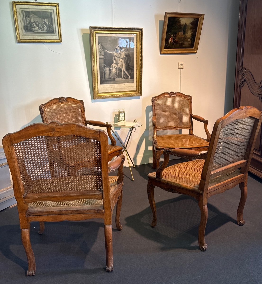 Set Of Four Regency Period Caned Flat-backed Armchairs, Stamped-photo-4