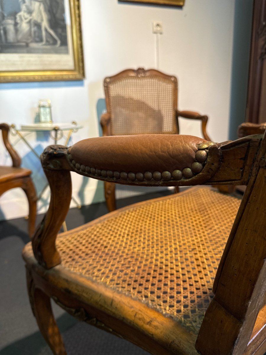 Set Of Four Regency Period Caned Flat-backed Armchairs, Stamped-photo-5