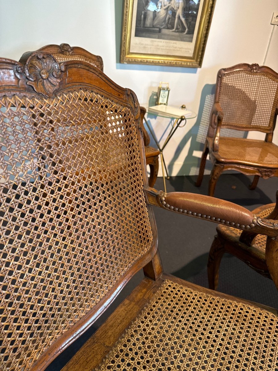 Set Of Four Regency Period Caned Flat-backed Armchairs, Stamped-photo-6