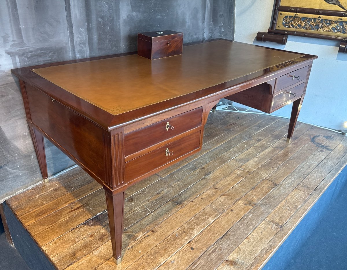 Large Louis XVI Mahogany Bureau Plat Stamped By Pierre Boichod