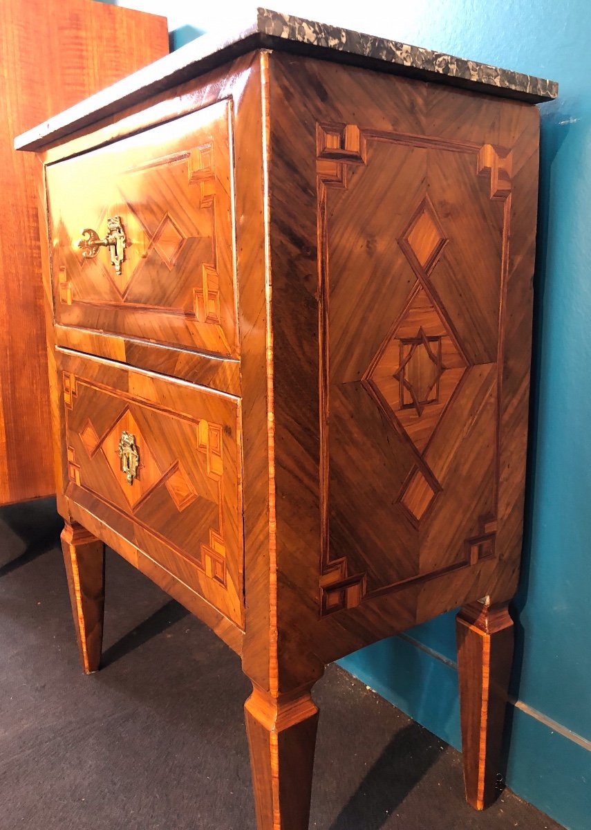 Commode Italienne En Marqueterie De Bois Précieux D’époque XVIII éme-photo-2