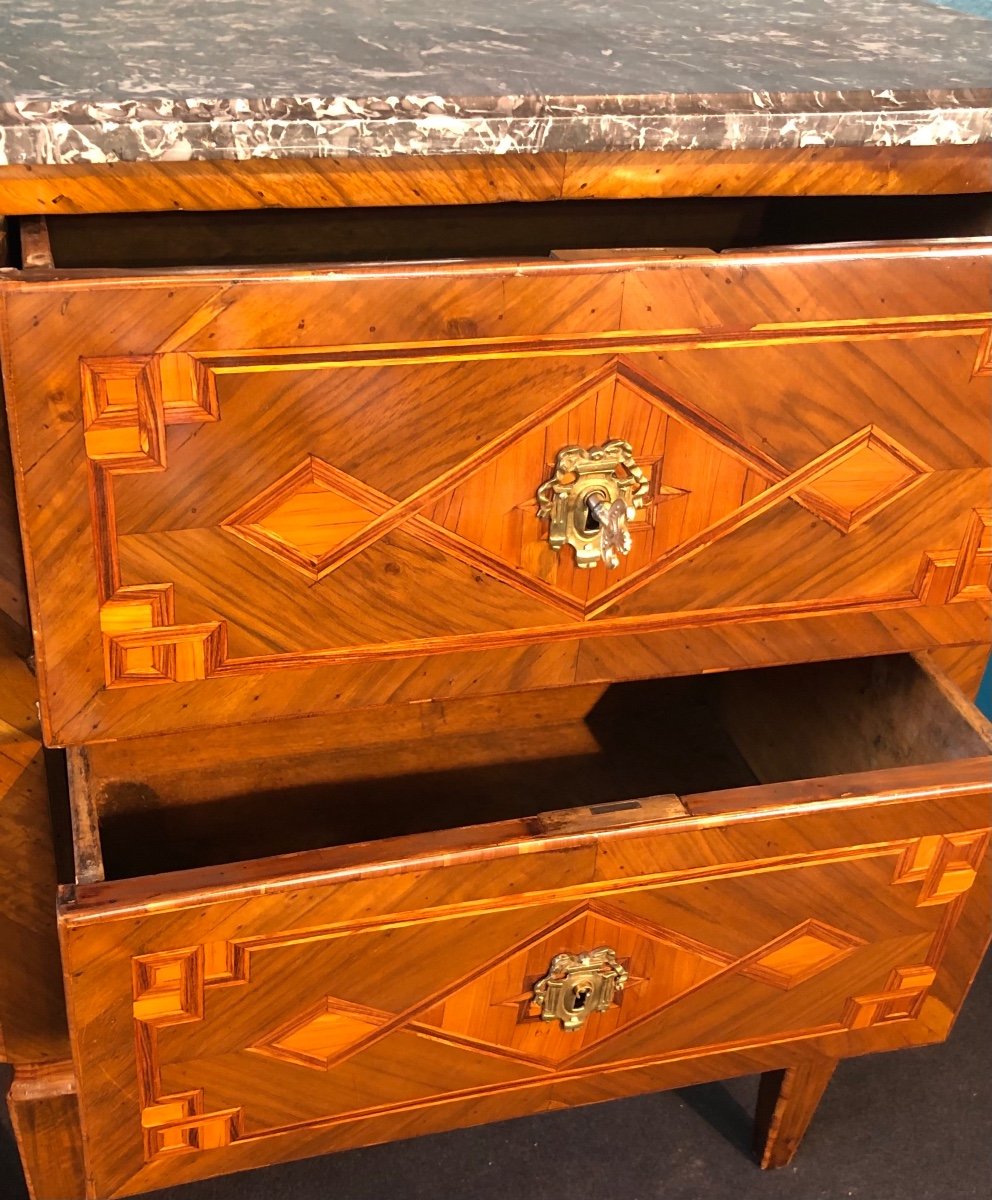 Commode Italienne En Marqueterie De Bois Précieux D’époque XVIII éme-photo-3