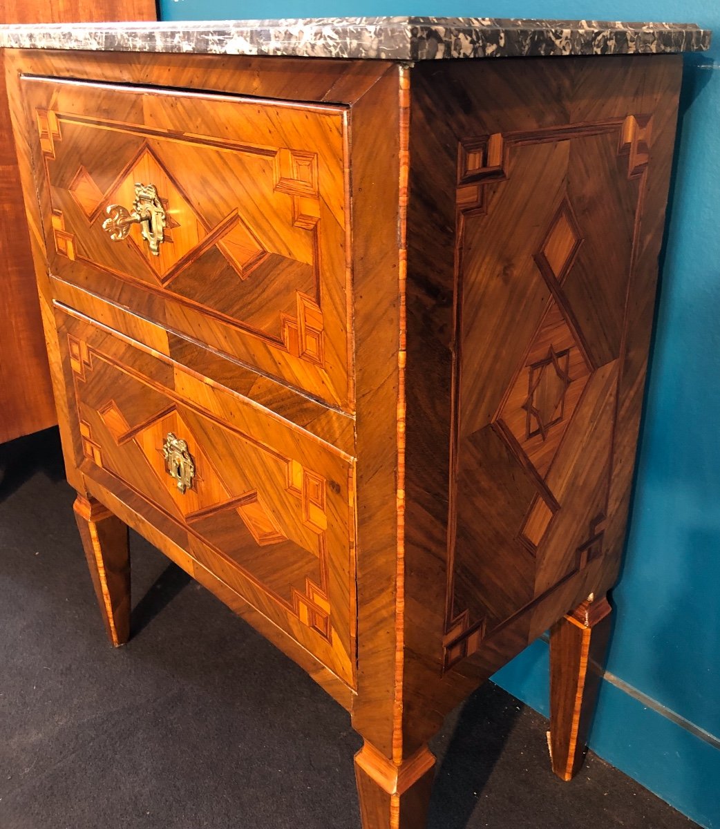 Commode Italienne En Marqueterie De Bois Précieux D’époque XVIII éme-photo-4