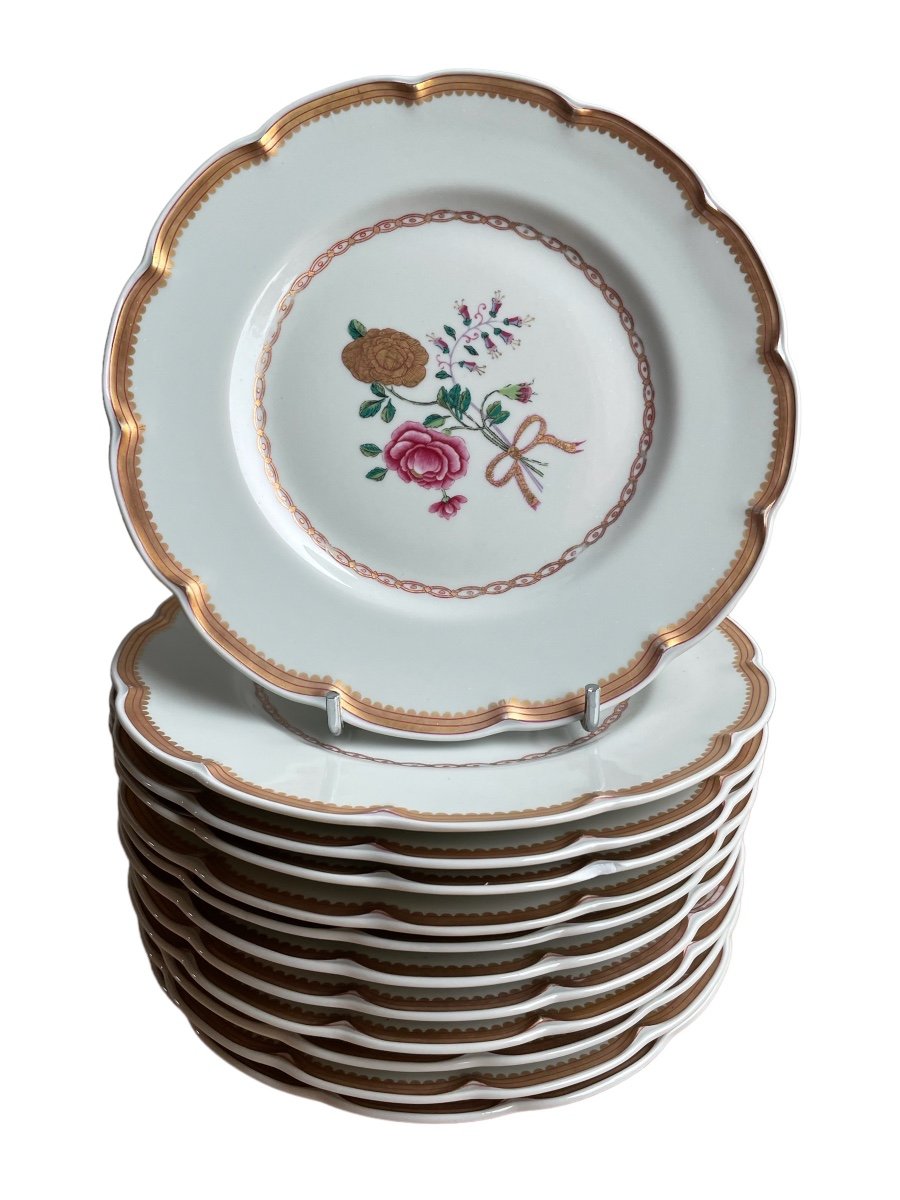 Haviland - Series Of 12 Flat Plates In Limoges Porcelain Model Au Charme Du Logis