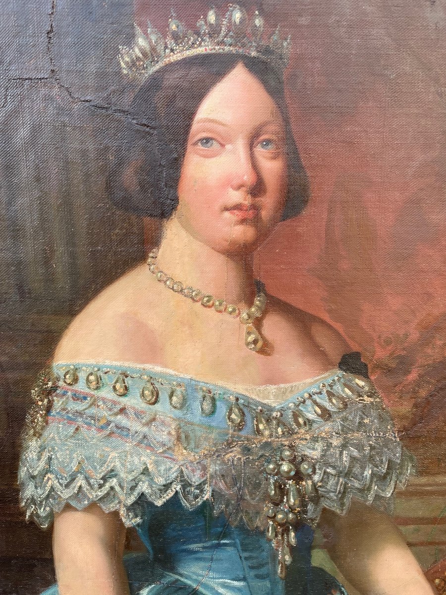 Portrait Of Queen Isabella II Of Spain Oil On Canvas-photo-2