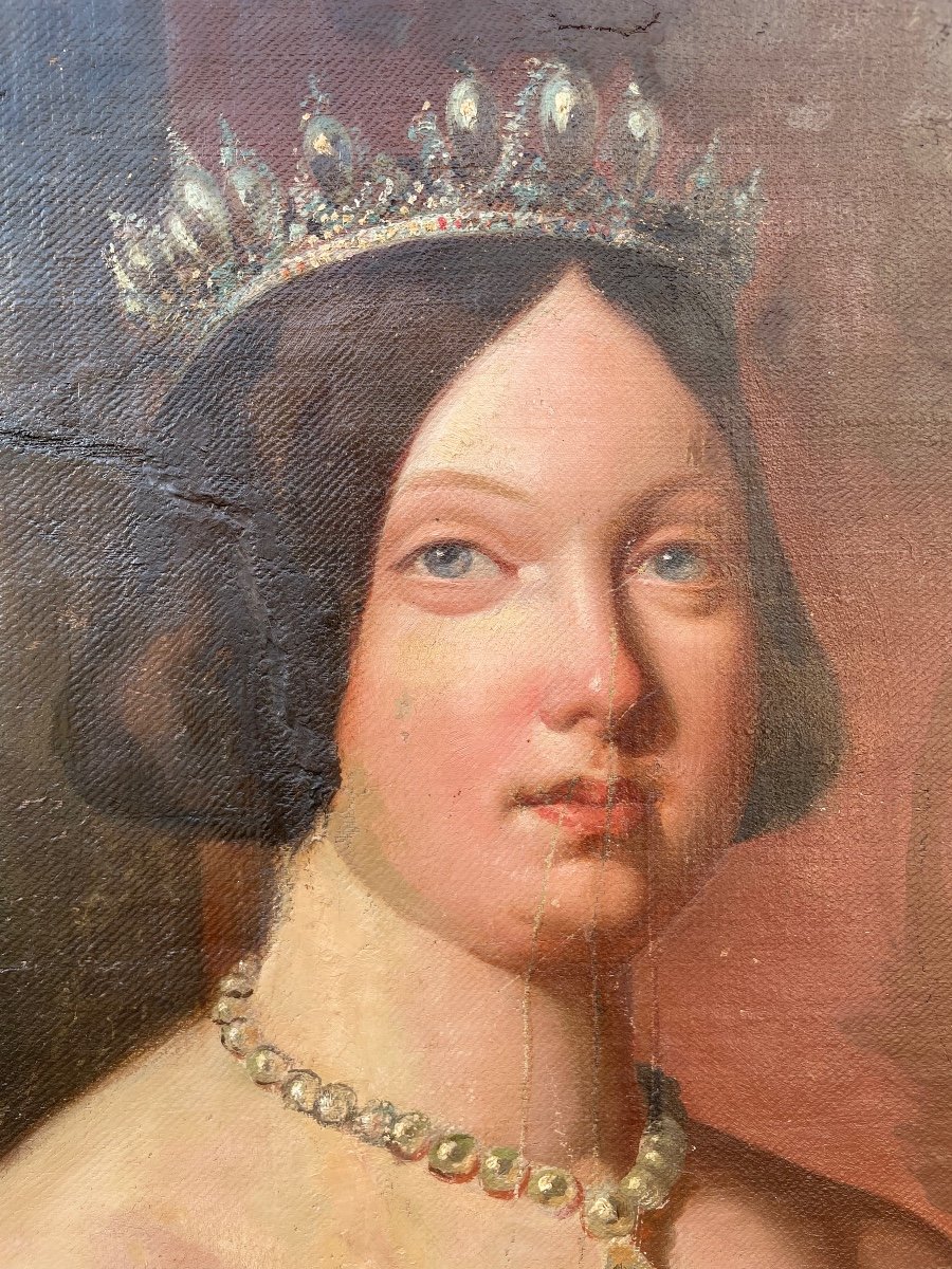 Portrait Of Queen Isabella II Of Spain Oil On Canvas-photo-3