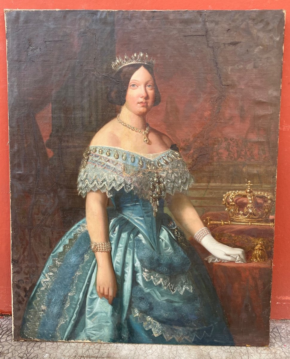 Portrait Of Queen Isabella II Of Spain Oil On Canvas