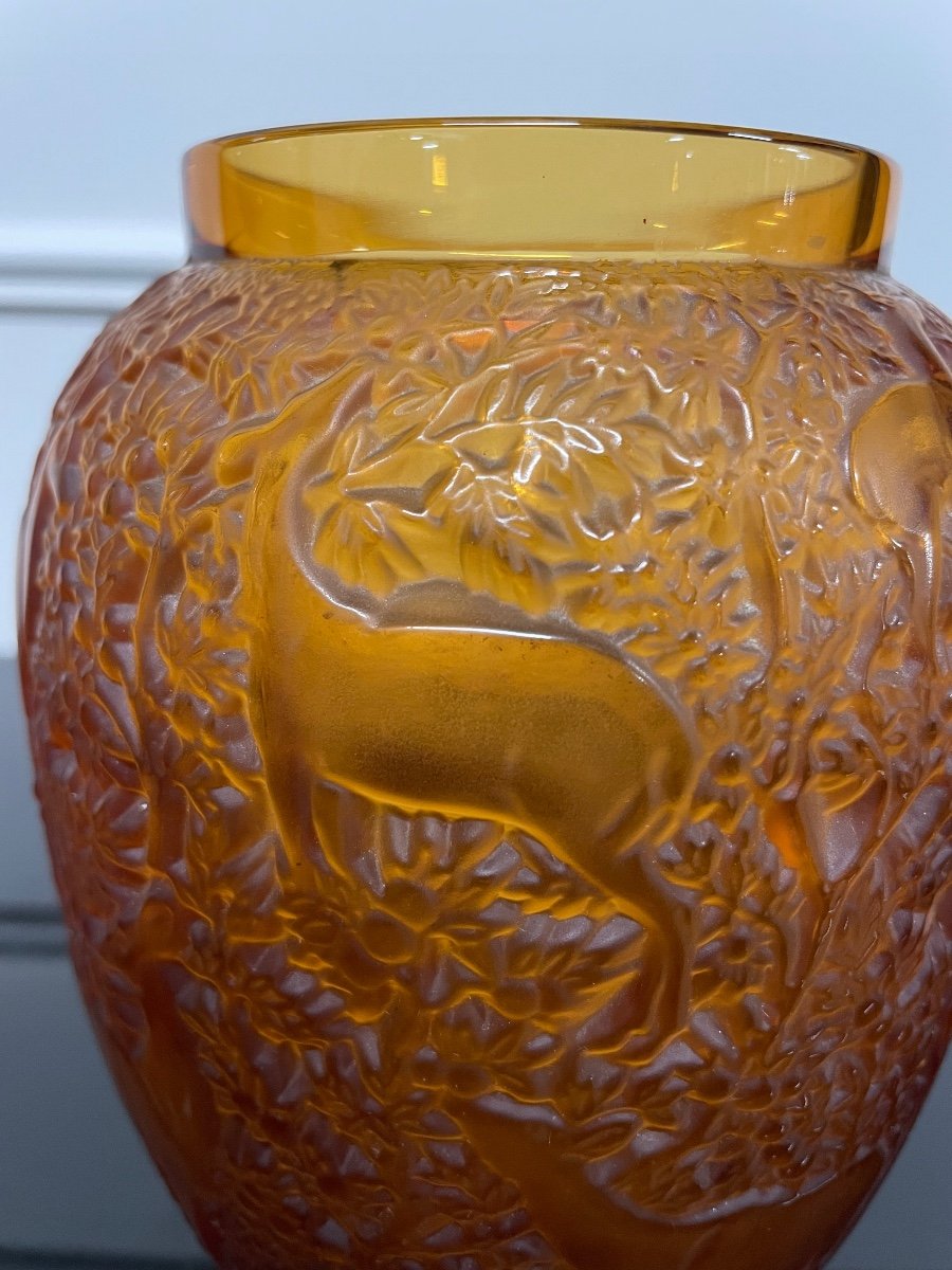 Lalique France - Vase Aux Biches Amber Crystal Art Deco Style-photo-1