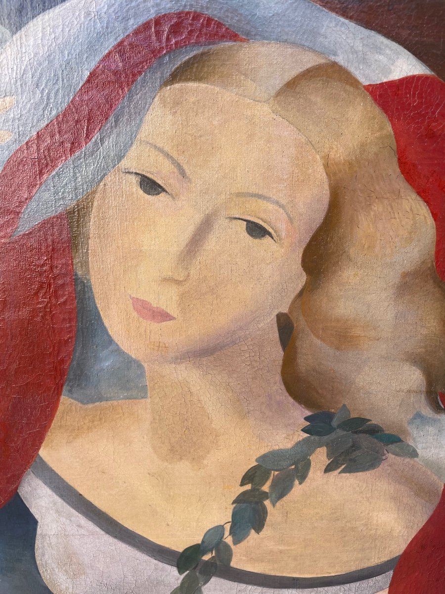 Jean Janin - Stylized Portrait Of A Woman 1936 Oil On Canvas-photo-4