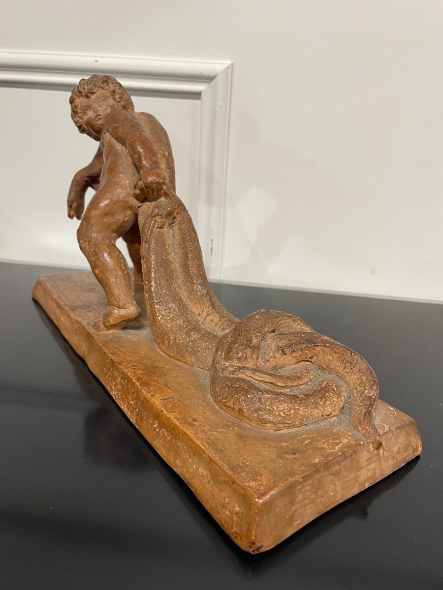 Sylvestre Clerc - Enfant Tirant Un Serpent Sculpture Terre Cuite Susse Frères -photo-1