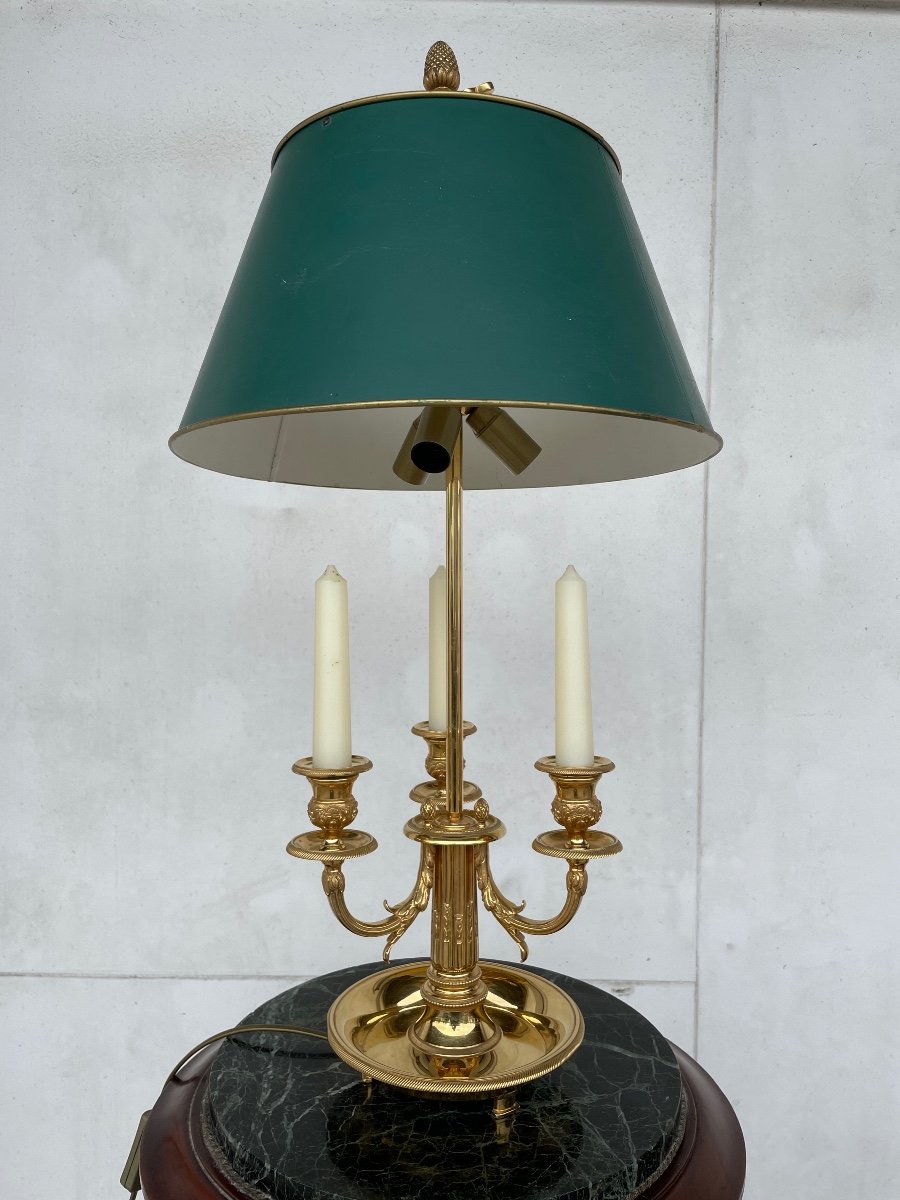 Bouillotte Lamp Gilt Bronze And Green Lacquered Sheet