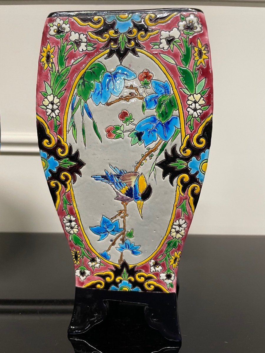 Bordeaux Vieillard - Paire De Vases En émaux Cloisonnés Caranza Japonisant-photo-2