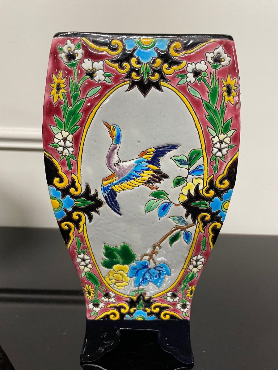 Bordeaux Vieillard - Paire De Vases En émaux Cloisonnés Caranza Japonisant-photo-3