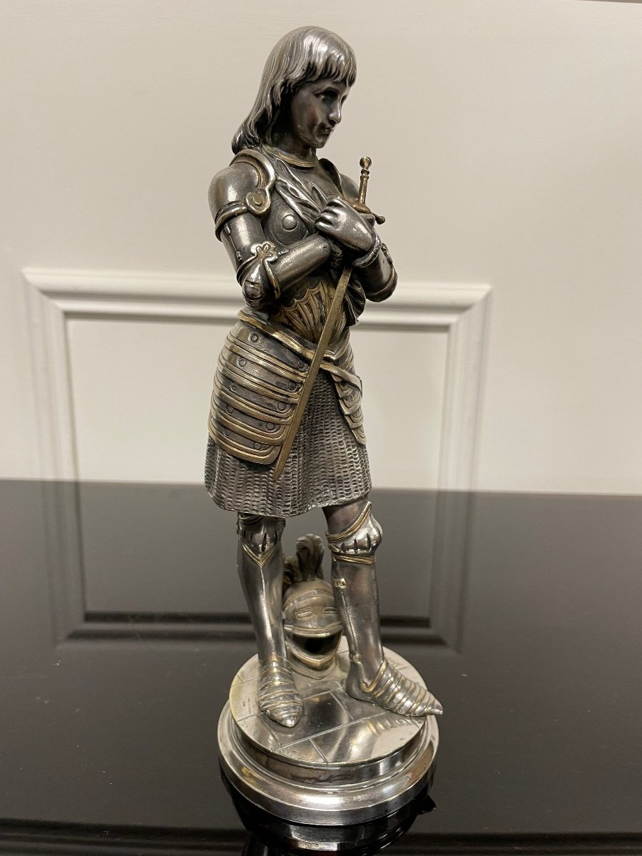 Eutrope Bouret (1833-1906) - Joan Of Arc In Silver Bronze Armor-photo-2