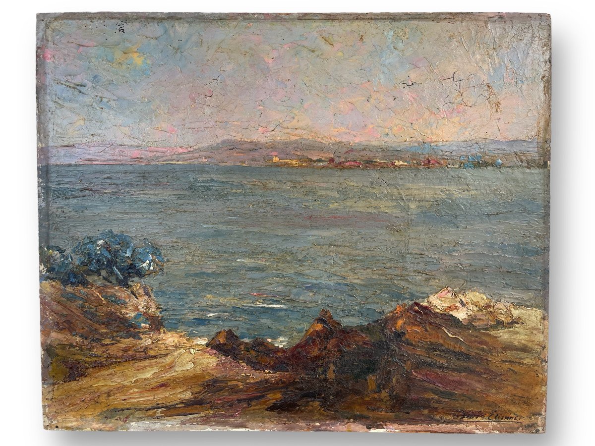 René Etienne - Oil On Panel Seaside Early Twentieth-photo-2