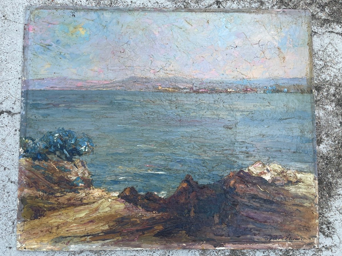 René Etienne - Oil On Panel Seaside Early Twentieth-photo-8