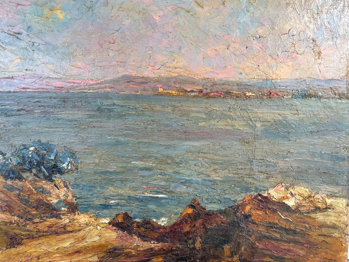 René Etienne - Oil On Panel Seaside Early Twentieth