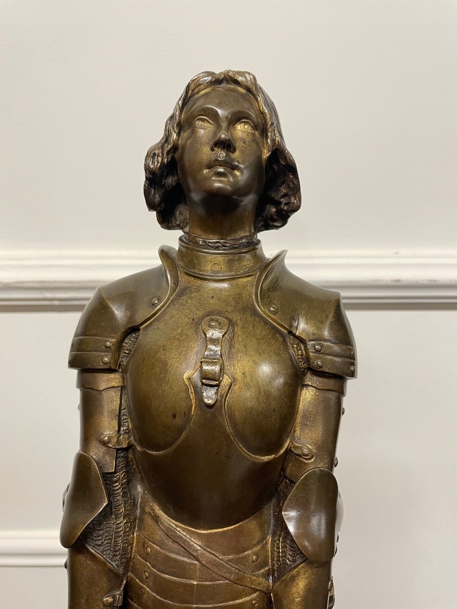 Georges Ernest Saulo - Joan Of Arc In Bronze Armor H: 49 Cm-photo-2