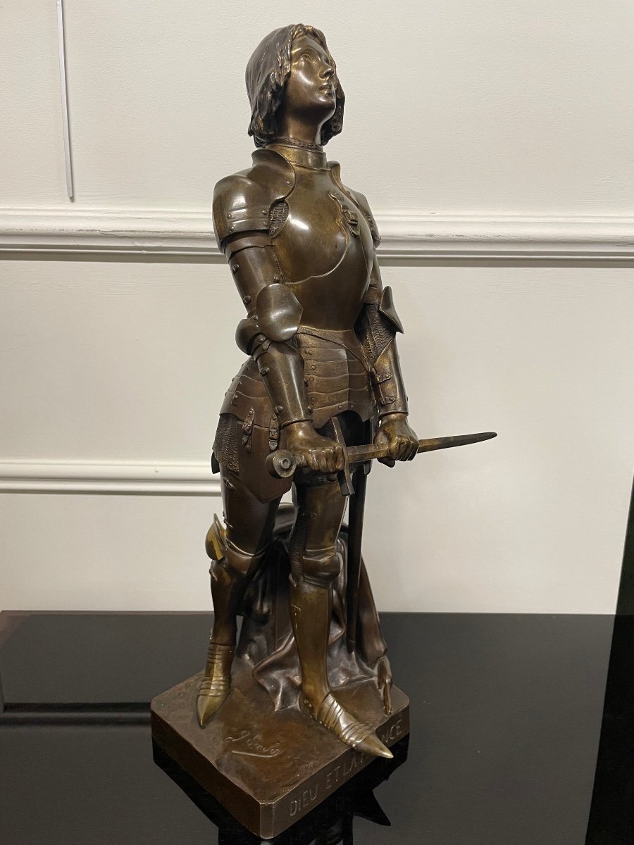 Georges Ernest Saulo - Jeanne D’arc En Armure Bronze H: 49 cm-photo-1