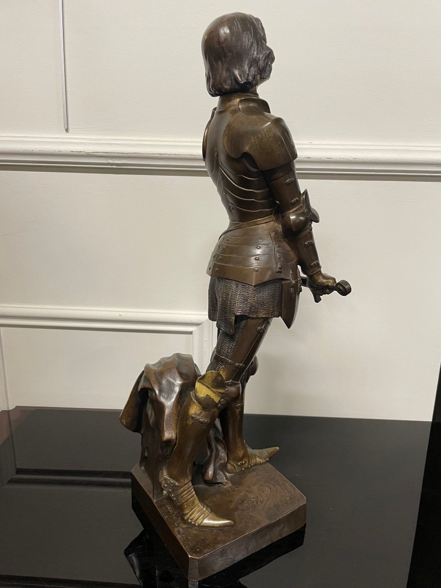 Georges Ernest Saulo - Joan Of Arc In Bronze Armor H: 49 Cm-photo-2