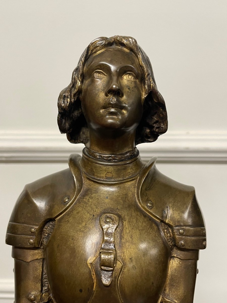 Georges Ernest Saulo - Joan Of Arc In Bronze Armor H: 49 Cm-photo-5