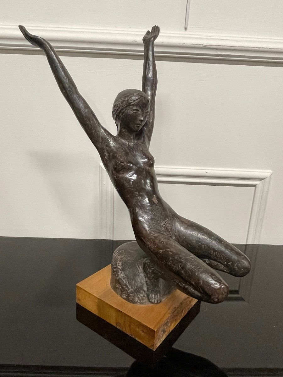 Jacques Coquillay - Bronze Jeune Femme Nue H: 35 Cm-photo-5